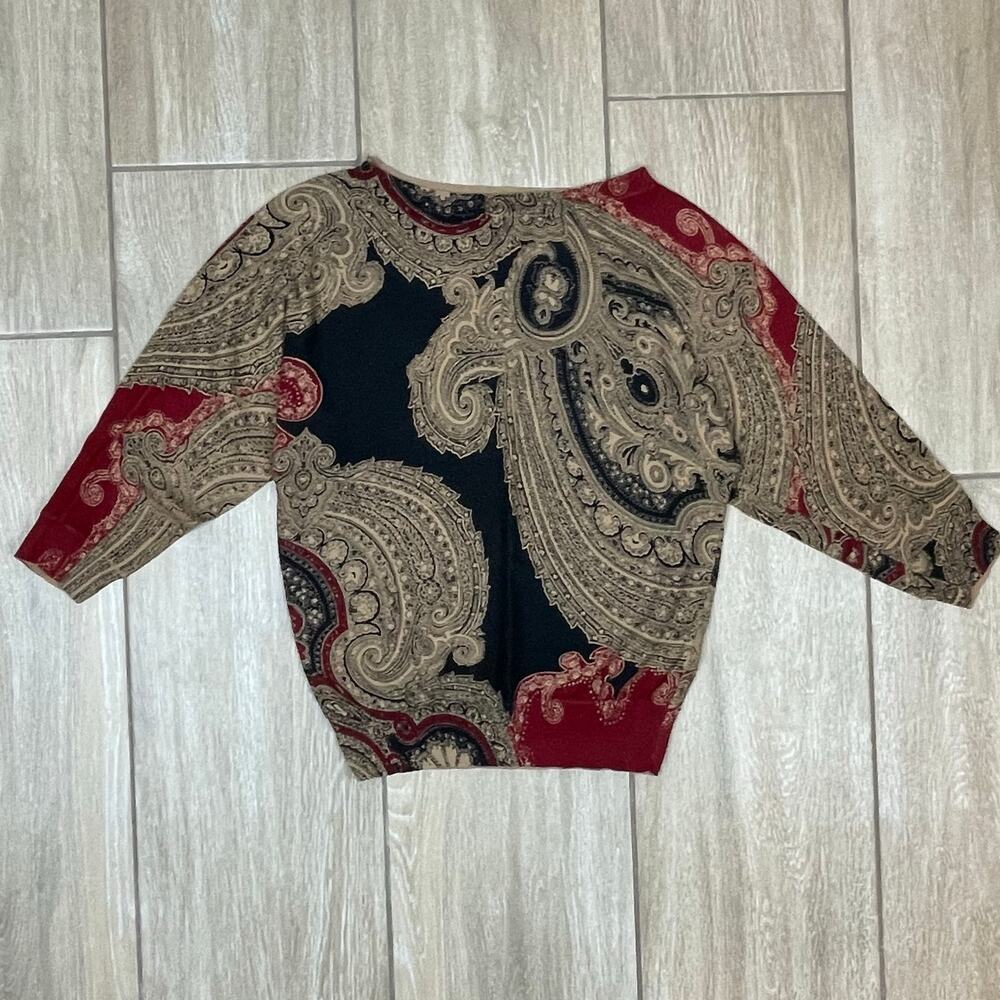 Chaps Paisley Sweater Womens M Baroque Tapestry Cropped Knit 90s Style
